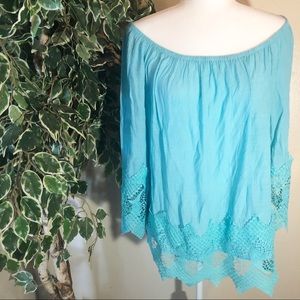4/$20 - Cato Blue Off The Shoulder Lace Boho Top